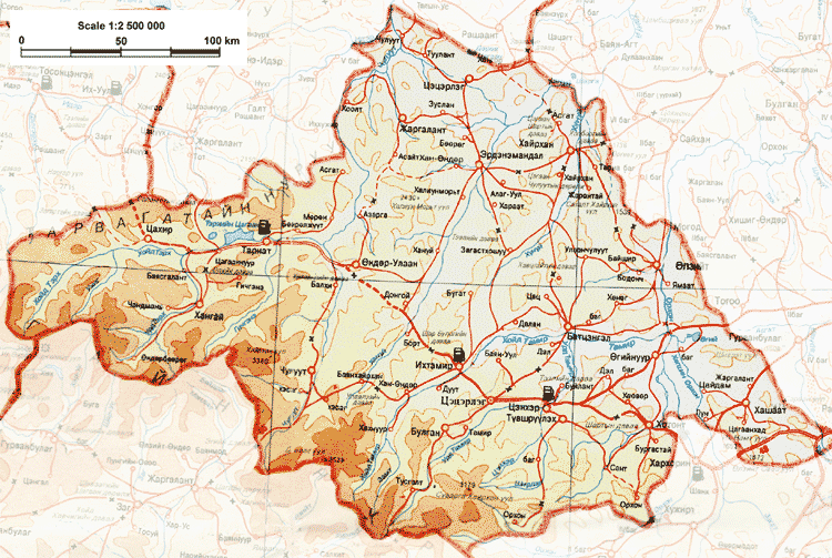 Map of Arkhangai Aimag of Mongolia. Mongolia map. Mongolia maps. Map of Mongolia.