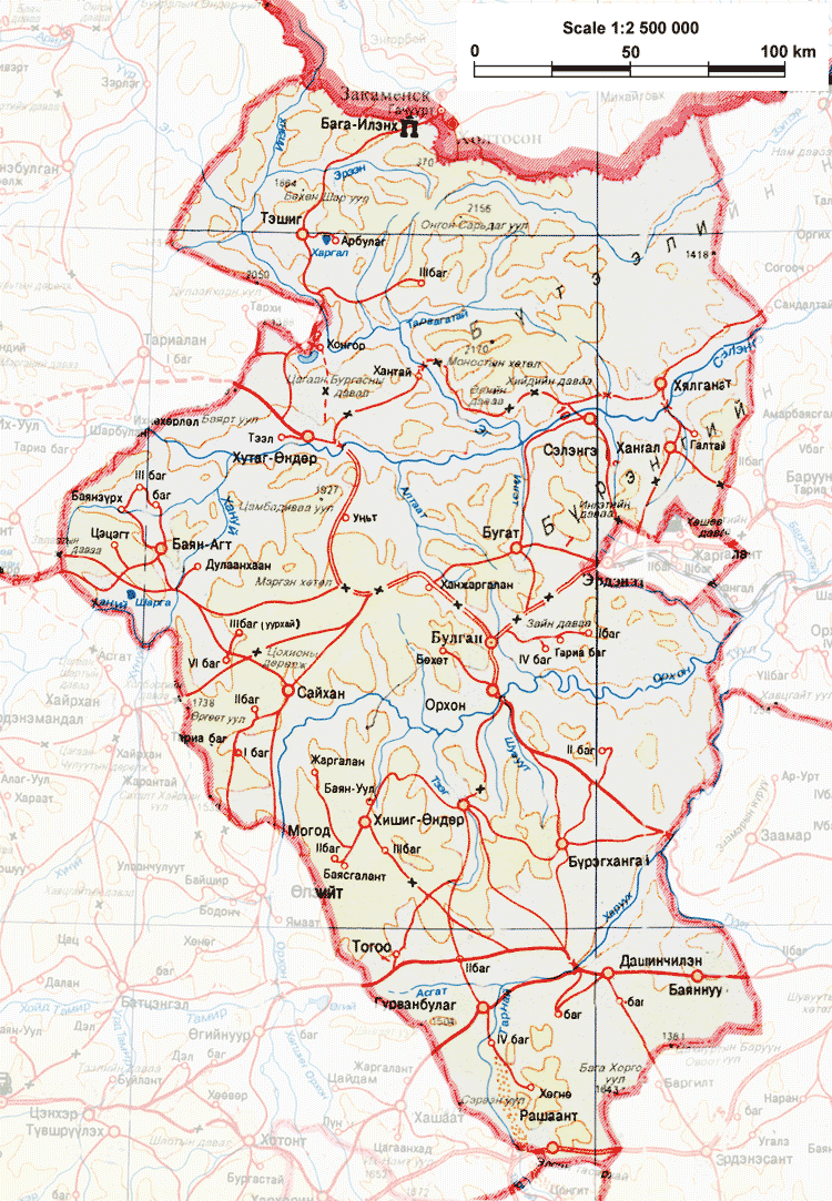 Карта Булганского аймака Монголии. Карта Монголии.