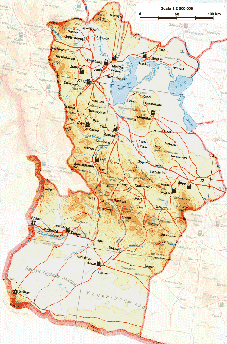 Карта аймака Ховд (Кобдский аймак). Карта Монголии.