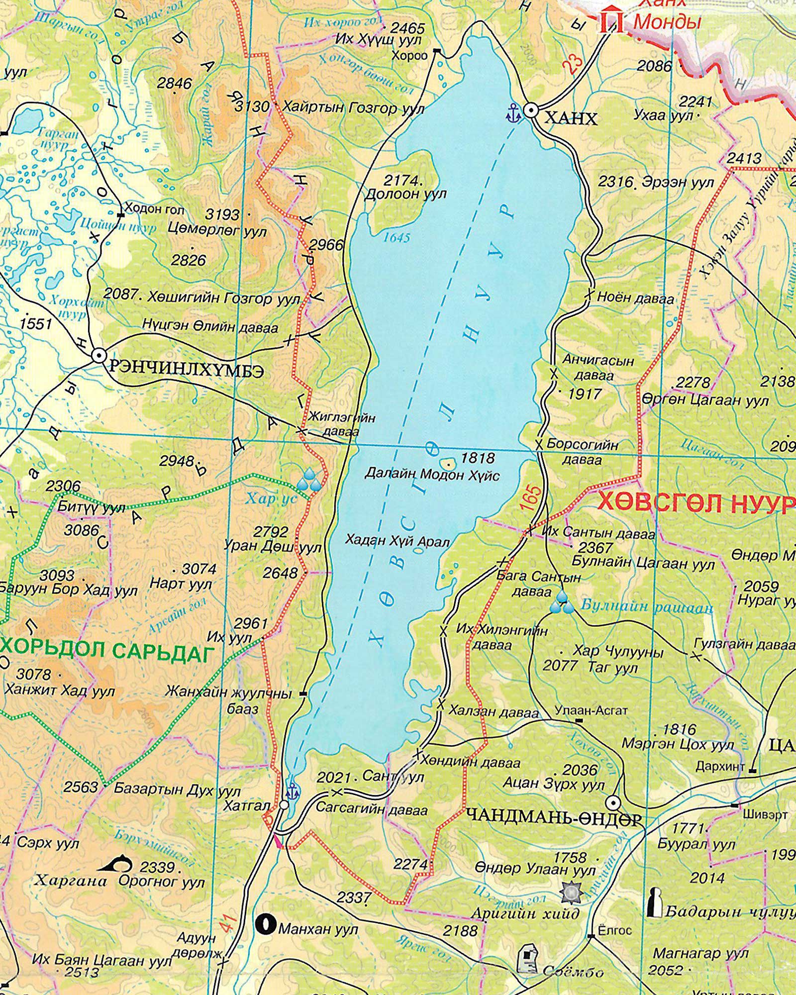 Фотография. Карта окрестностей озера Хубсугул (Ховсгол).