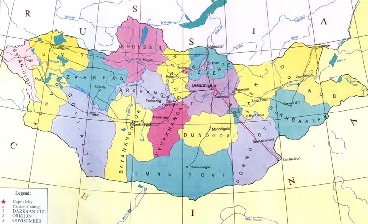 Административная карта Монголии. Карта административного деления Монголии. Карта Монголии.
