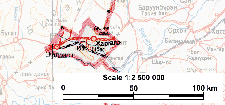 Карта Орхонского аймака Монголии.