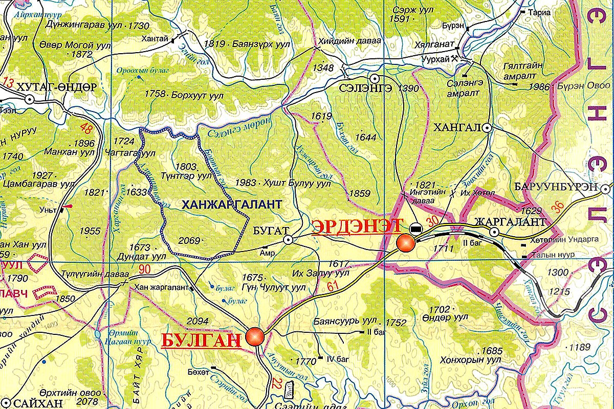 Map of Orkhon Aimag of Mongolia.