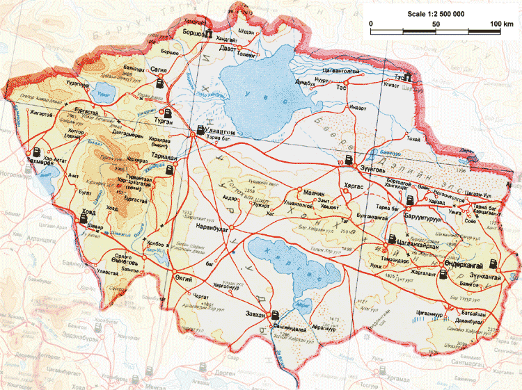 Карта Увс аймака Монголии.