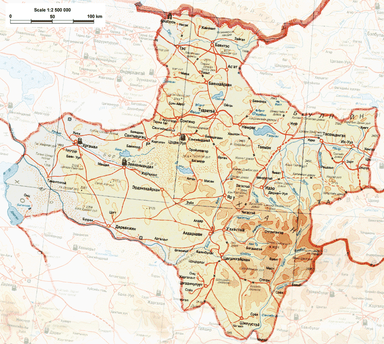 Карта Завхан аймака Монголии.